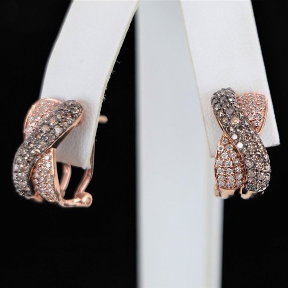 20527 Levian 14K Strawberry Rose Gold Chocolate Diamond Crossover X Earrings - Picture 1 of 7
